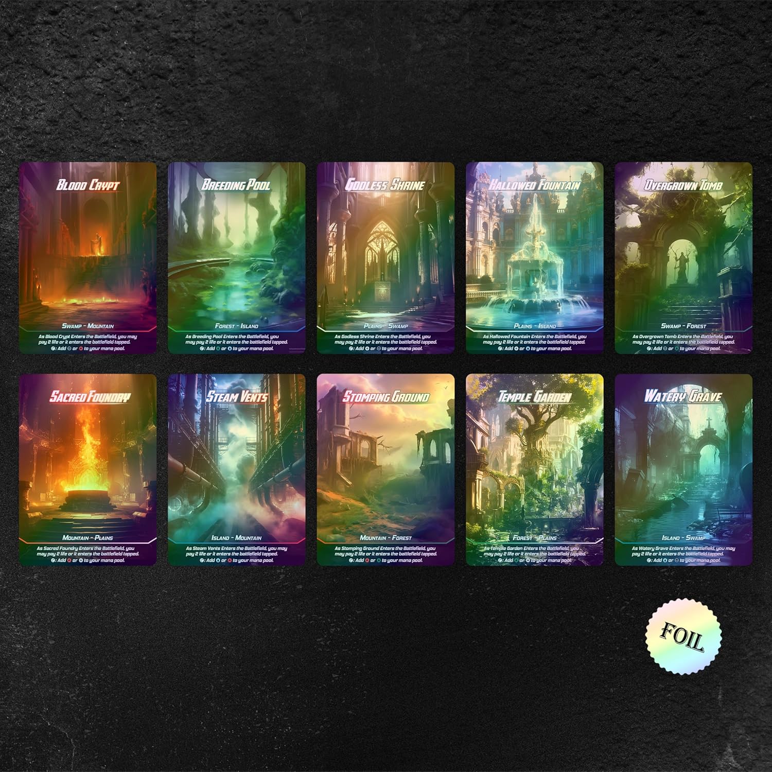 Proxy Cards for Magic The Gathering, Alternative Custom Art DIY Cards, Fantasy Shock Lands, Foil