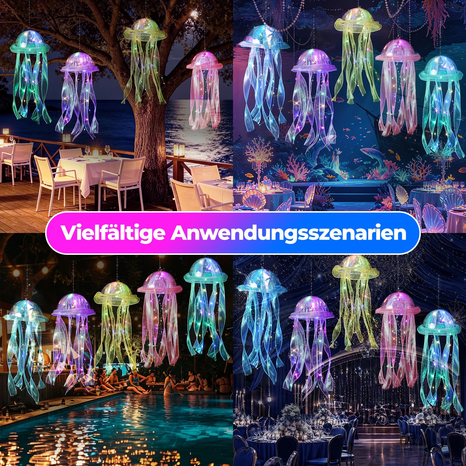 10er Quallendeko Hängend, Quallenlaternen für Unterwasser Deko | Für Meerjungfrau Party, Baby Shower und Kinderzimmer. Dekorative Hängedeko mit schwebendem Atmosphäreneffekt