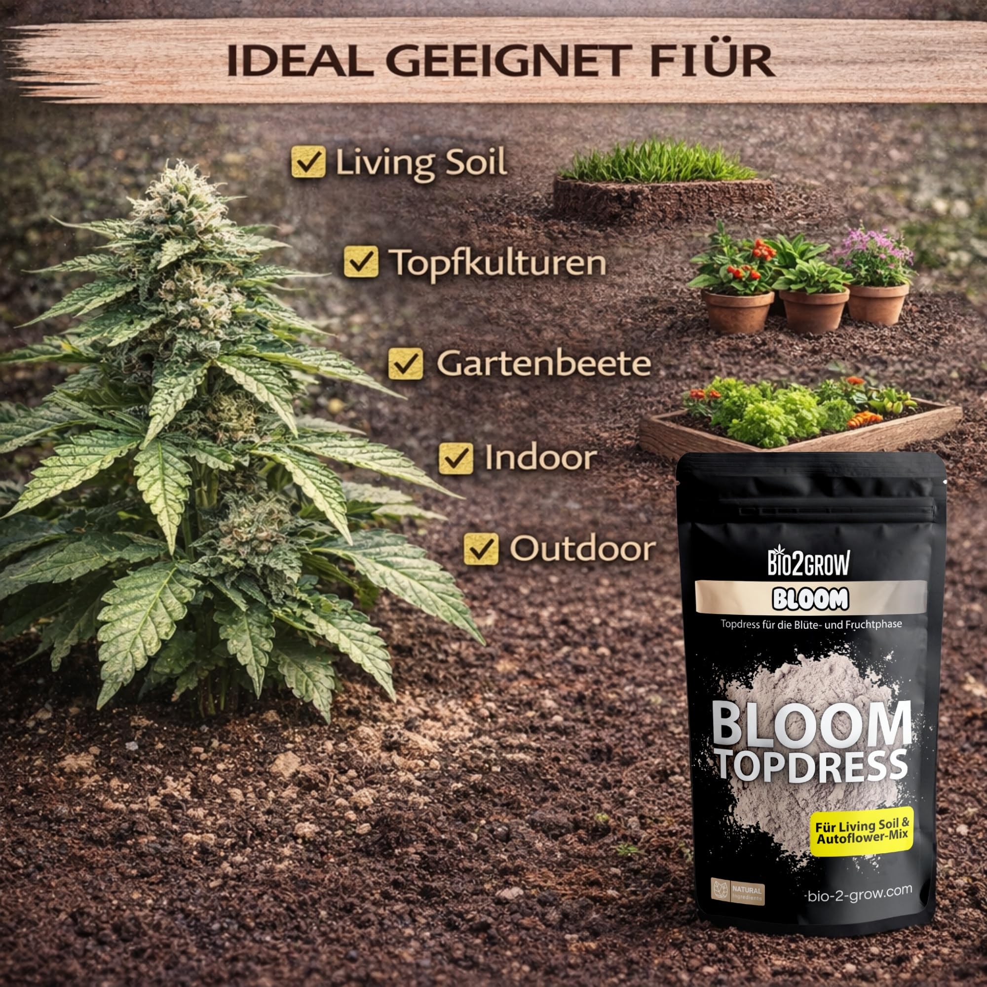 BLOOM Topdress 2750g - Organischer Blüten Dünger für Living Soil & Autoflower Erde mit Langzeitwirkung Einfach aufstreuen