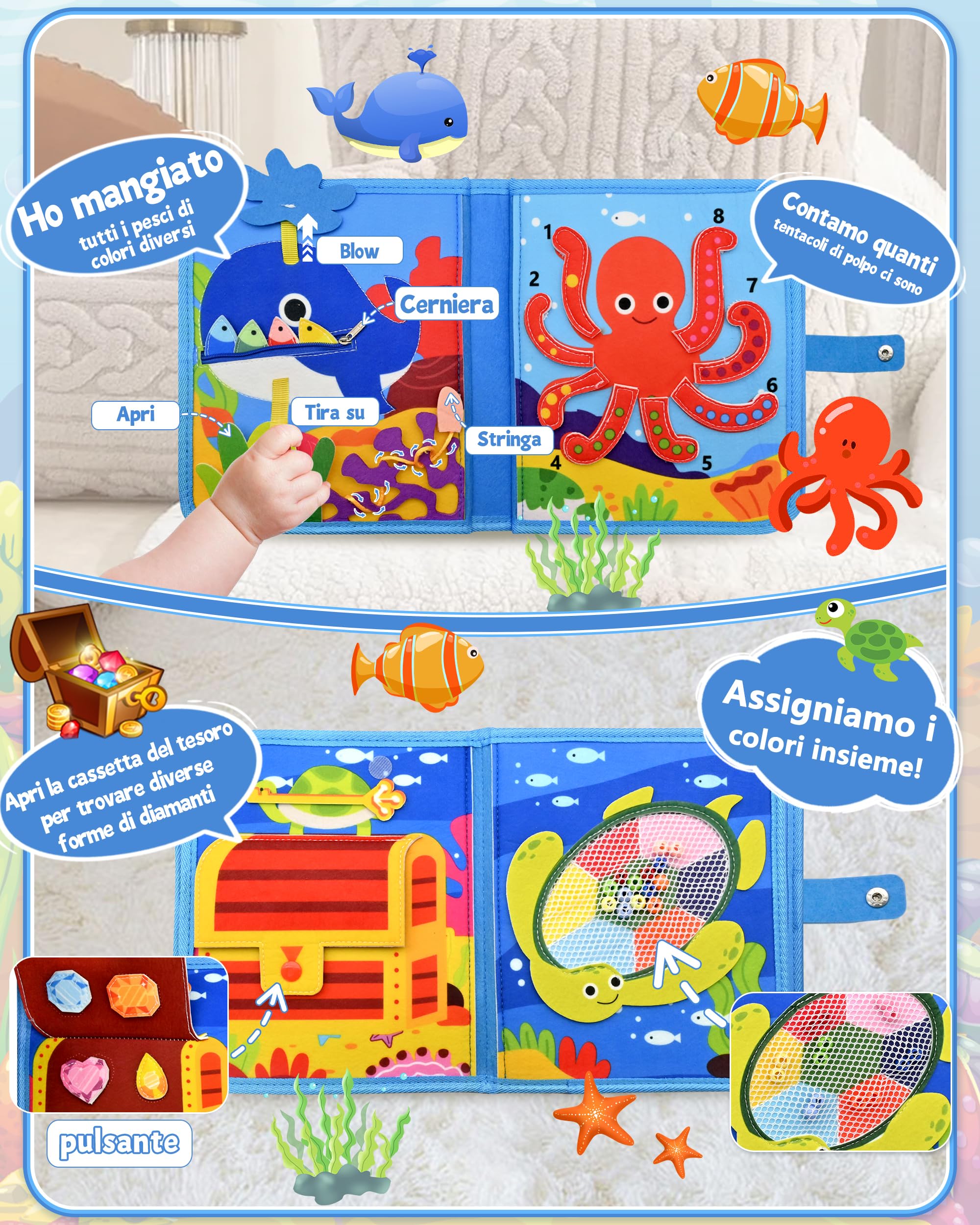 SAYHALO® Busy Board Montessori Libro Interattivo 1-3 Anno - Quiet Book Sensoriale Educativo Giochi Montessori 1 2 3 Anni Tavolo Pannello Di Feltro Attivita Valigetta Didattici Regalo Bimbo