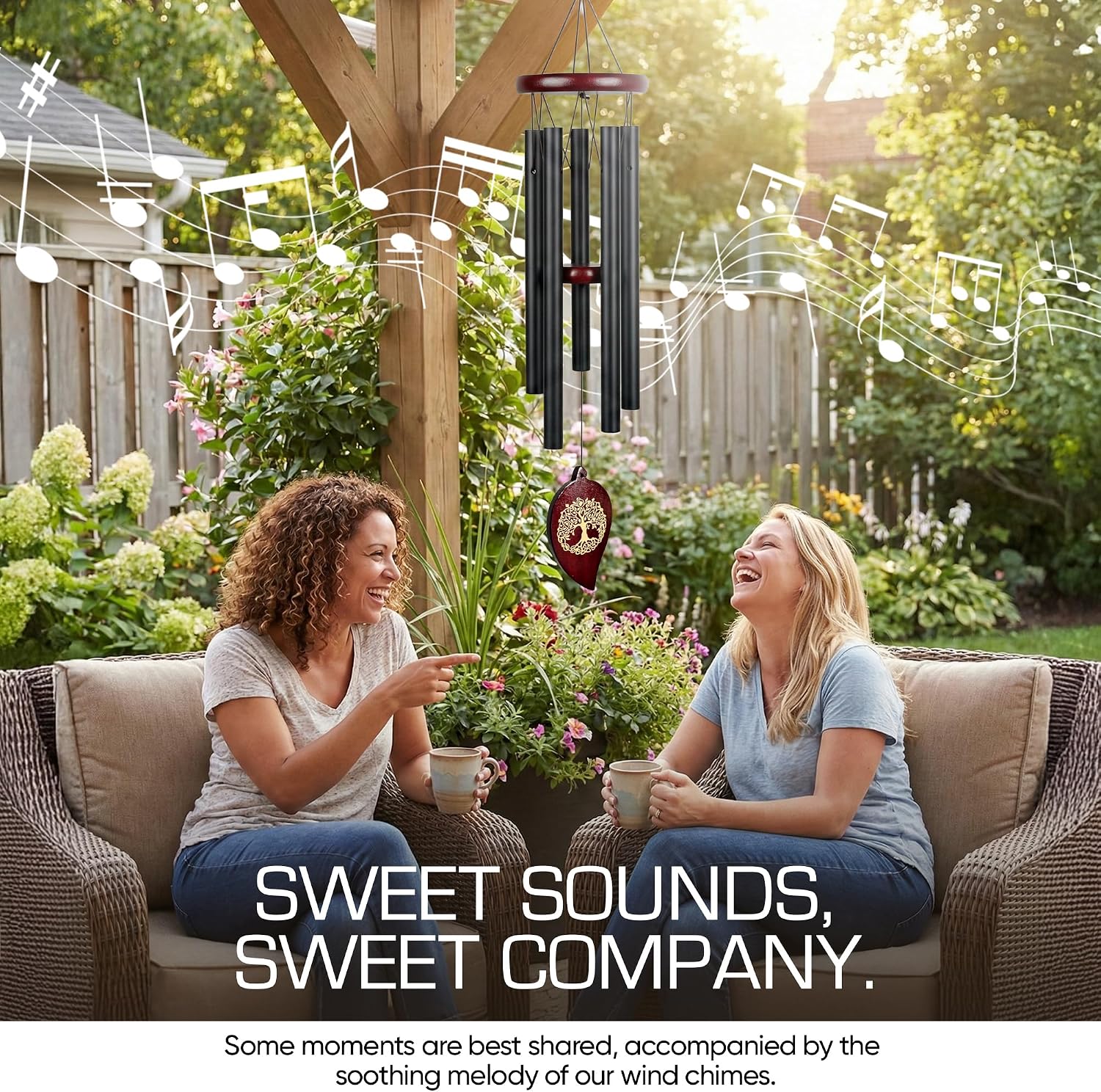 36" Memorial Wind Chimes for Outside, Double Sided Engraving Pendant, Deep Tone 6 Aluminum Tubes & Pine Wood, Sympathy Gift for Loss, Includes Acrylic Heart Plaque & a Letter from Heaven