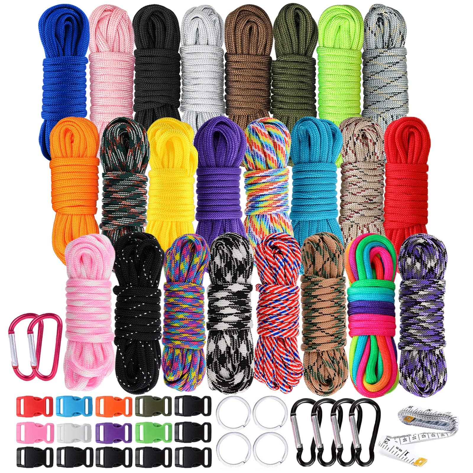 WEREWOLVES 550 Paracord Type III - Survival Paracord Bracelet Rope Kits - Tent Rope Parachute Cord Combo Crafting Kits, Many Colors of Outdoor Survival Rope - Great Gift (Colorful-24 Color)