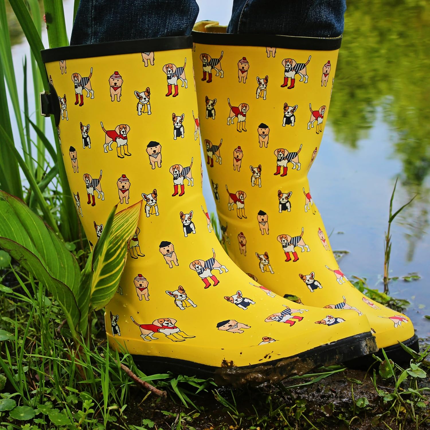 landchief Rain Boots for Women, Waterproof Ladies Tall Knee High Rubber boots,Comfort Garden Boots Anti-Slip Mid Heel Women Rain Shoes Outdoor