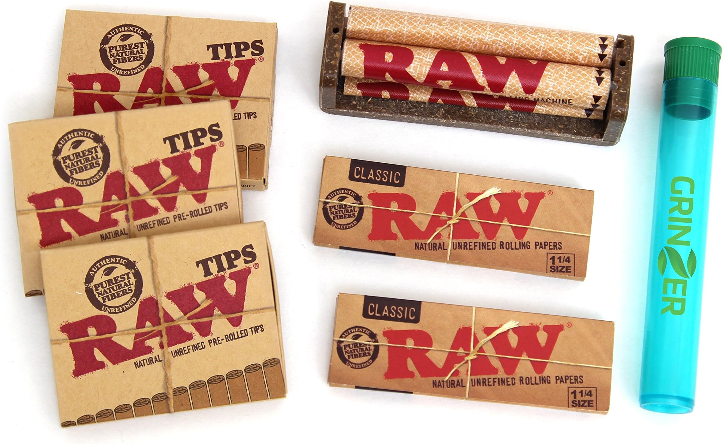 RAW KIT 2 Packs Rolling Paper 4 Packs Pre Rolled Tips 1 Hemp Cigarette Rolling Machine and 1 Tube