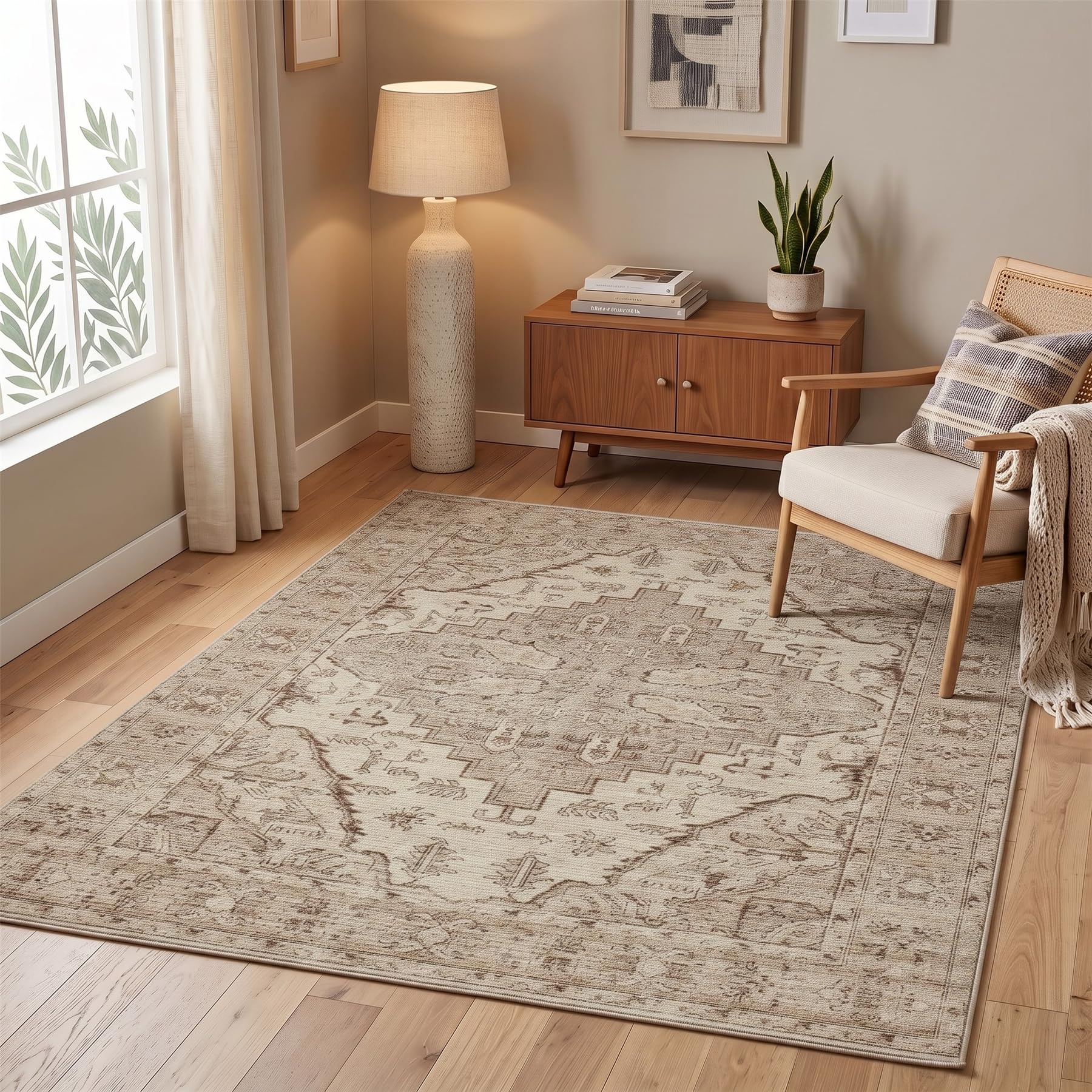 Pagnanno. Vintage Foldable & Washable Rugs Non Slip Area Carpet Low Pile Soft Printed Floor Mat for Living Room Bedroom Lounge Dining Room Kitchen Home Office (120 x 180 cm)