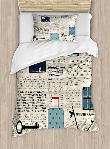 Miniatura 576 de Ambesonne Juego de funda de edredón de brújula, ilustración de mapa del mundo, marinero marítimo, equipo de vida monocromático, juego de ropa