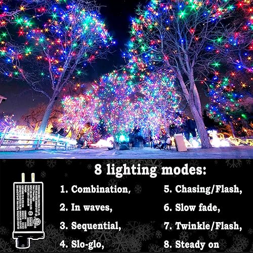 Vista 261 de KNONEW Guirnalda de 1000 luces LED de 394 pies, luces de Navidad para exteriores, 8 modos y temporizador, luces de hadas enchufables, impermeables