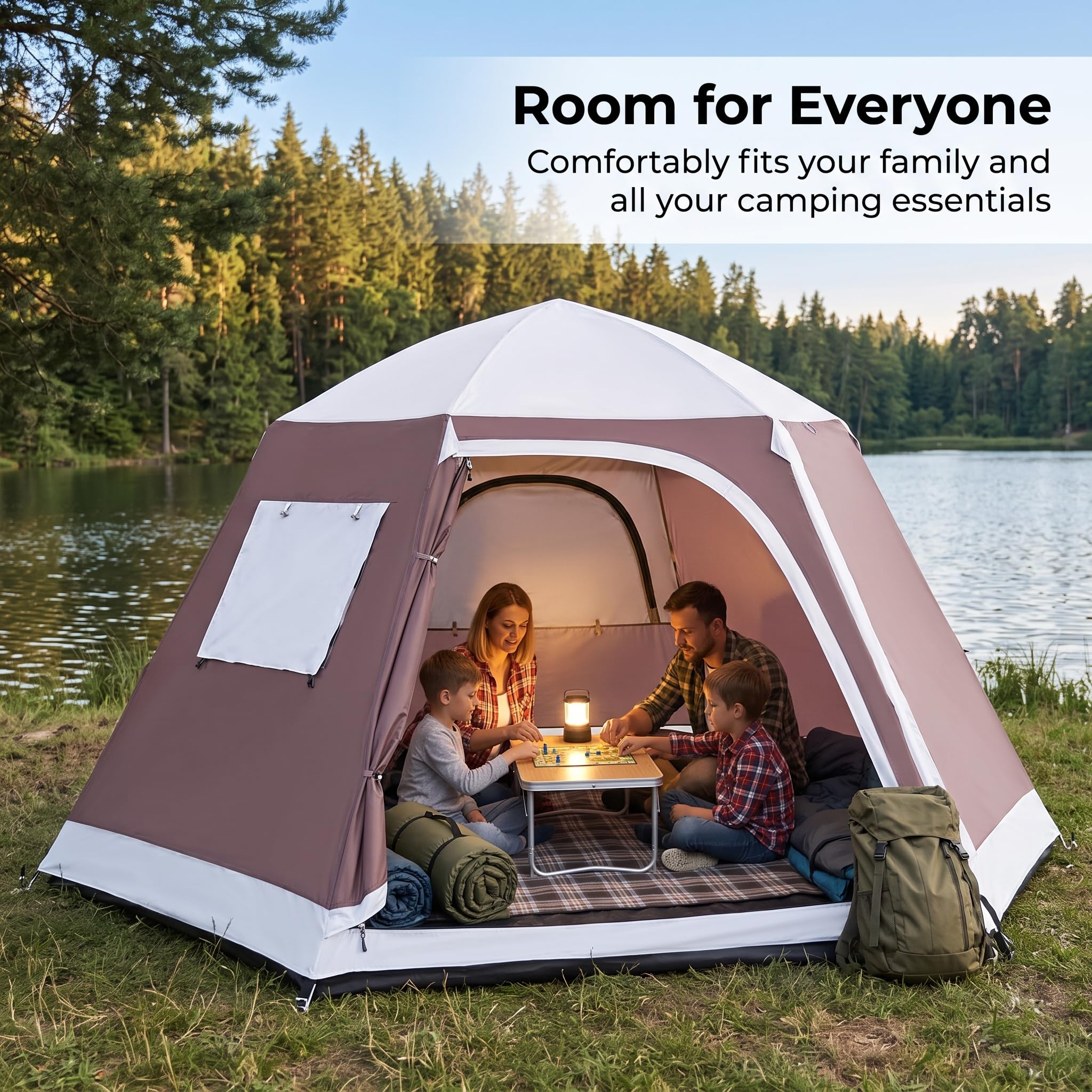 Doppelwandiges Camping Zelt aus Polyester und Oxford-Gewebe für Outdoor-Abenteuer, Kaffeebraun mit Weißgrau (Außenzelt) Doppelschicht, Doppelschichtzelt, Kaffeebraun mit Weißgrau, Braun