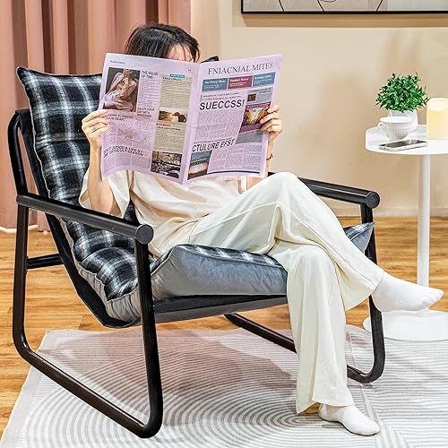 Miniatura 4 de Silla decorativa moderna de felpa, silla individual cómoda para dormitorio, silla ergonómica con tapicería elegante, diseño que ahorra espacio y