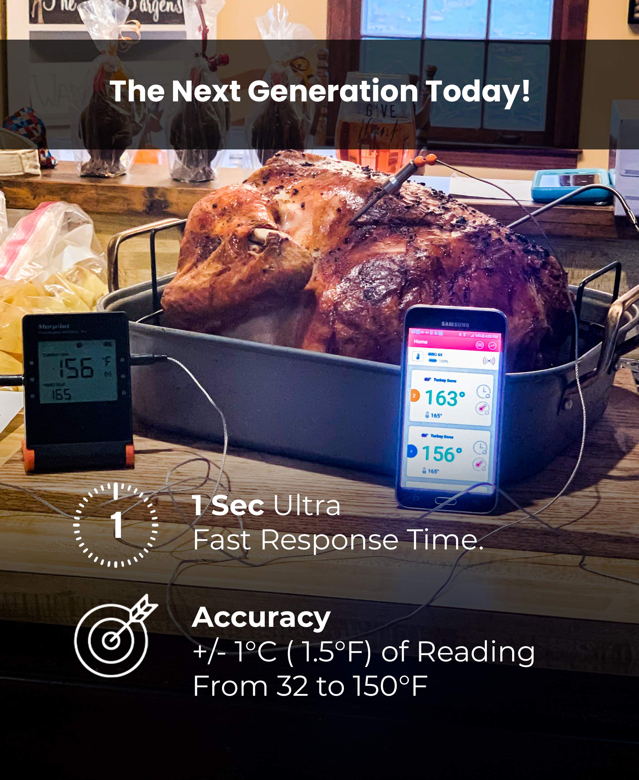 Termometro digitale a infrarossi per carne e cibo, con due sonde di temperatura e timer di cottura, si collega all'app del telefono, modello PRO5-FTDM