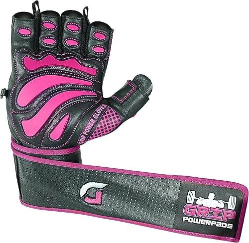Miniatura 3 de Grip Power Pads Leather Gym Gloves for Women  Built-in 2" Wrist Wraps, Pink Weightlifting, Powerlifting, Bodybuilding Workout