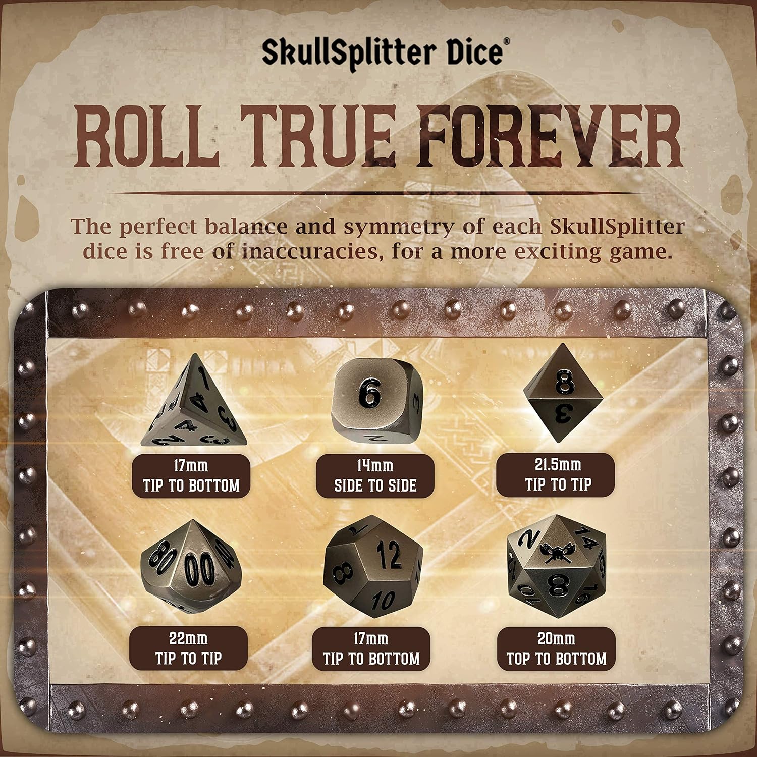 SkullSplitter Metal DND Dice Set - Dull Silver Color with Black Numbers - Set of 7 Solid Polyhedral Metal Dice for RPG - Heavy DND Dice for Tabletop RPG, Fantasy, Sci-Fi Games - Includes Metal Case