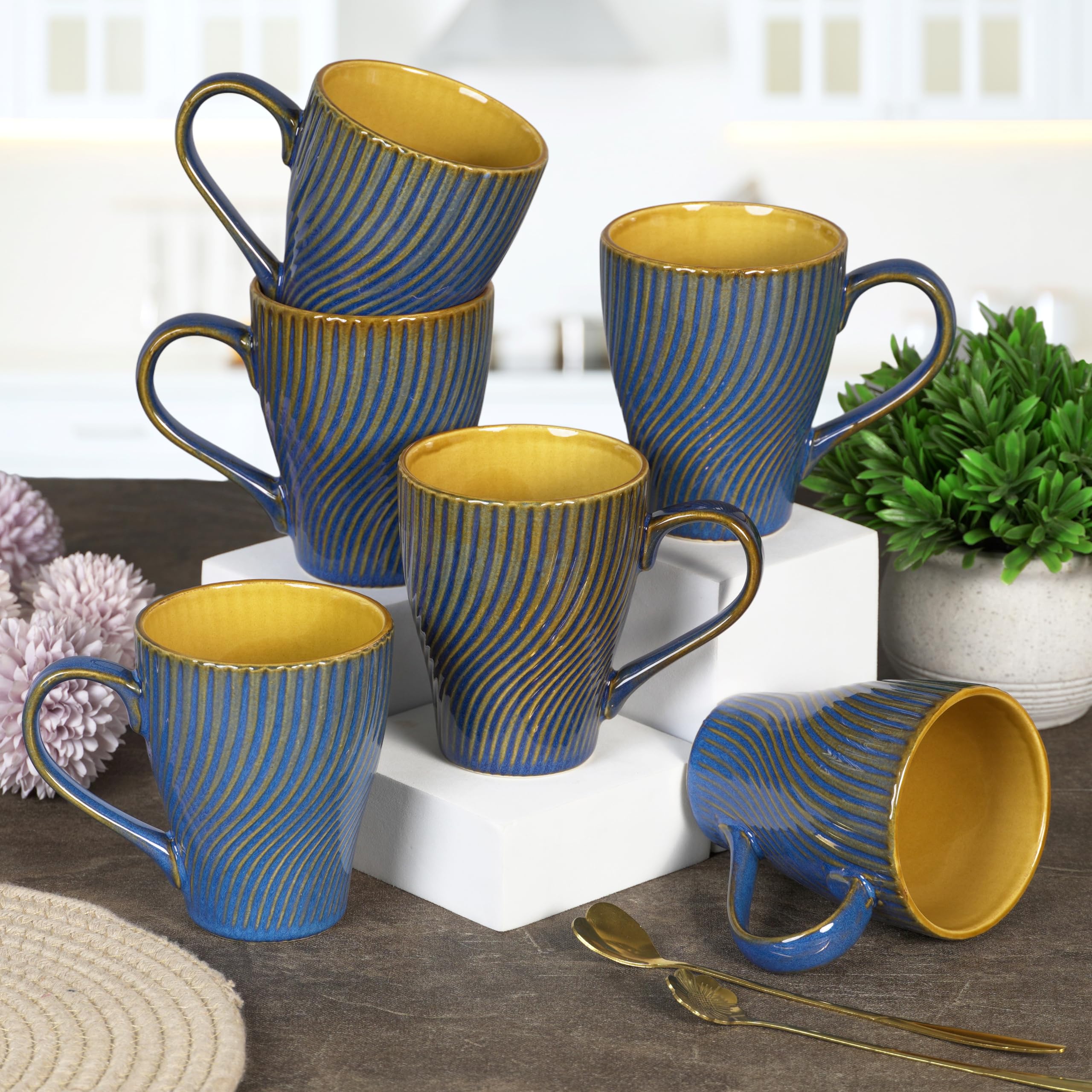 CRAF10 Indigo Gold Coffee Mugs - Set of 1 -14 CRAF10 Indigo Gold Coffee Mugs - Set of 1 -14