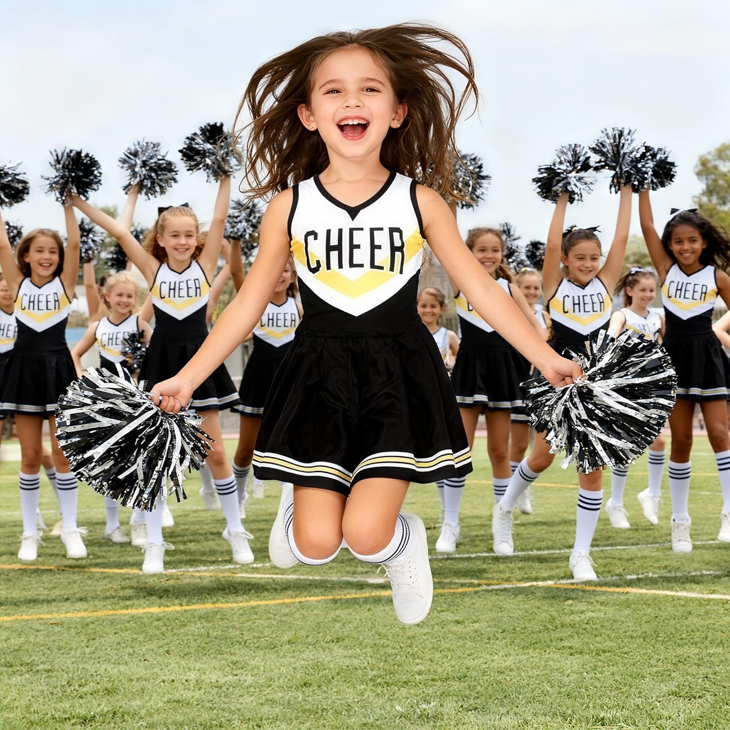 Toddler Cheerleader Costume Black Gold Cheer Uniform No Scary Cheerleading Outfit for Girls, Halloween Cheer Gifts - Image 2