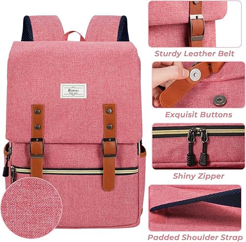 Miniatura 4 de Ronyes Mochila vintage para laptop para mujeres y hombres, mochila casual de 15.6 pulgadas con puerto de carga USB para trabajo universitario,