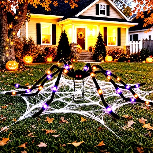 1 Pack 8 Modes 5 FT(Wide) Halloween Giant Spider,Light up