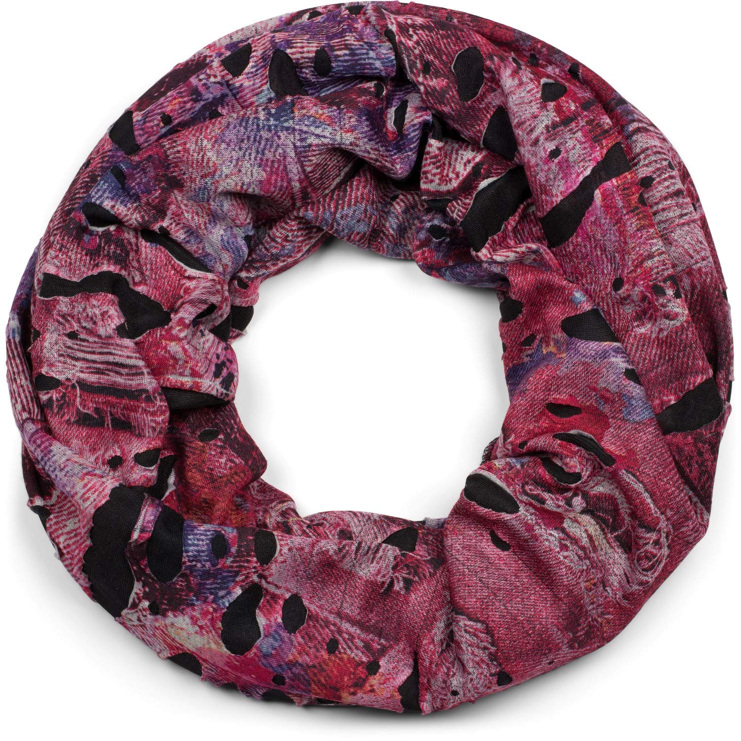 Stylebreaker Women's Raspberry-Violet-Blue Splat-Style Loop Tube Scarf With Blots And Characters In Destroyed Vintage-Look, Unisex 01016119, Colour: