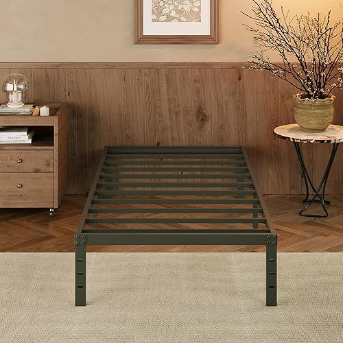 Miniatura 74 de EMODA Marco de cama Queen no necesita somier, plataforma de metal resistente de 6 pulgadas, marco de cama tamaño Queen con listones de acero, fácil