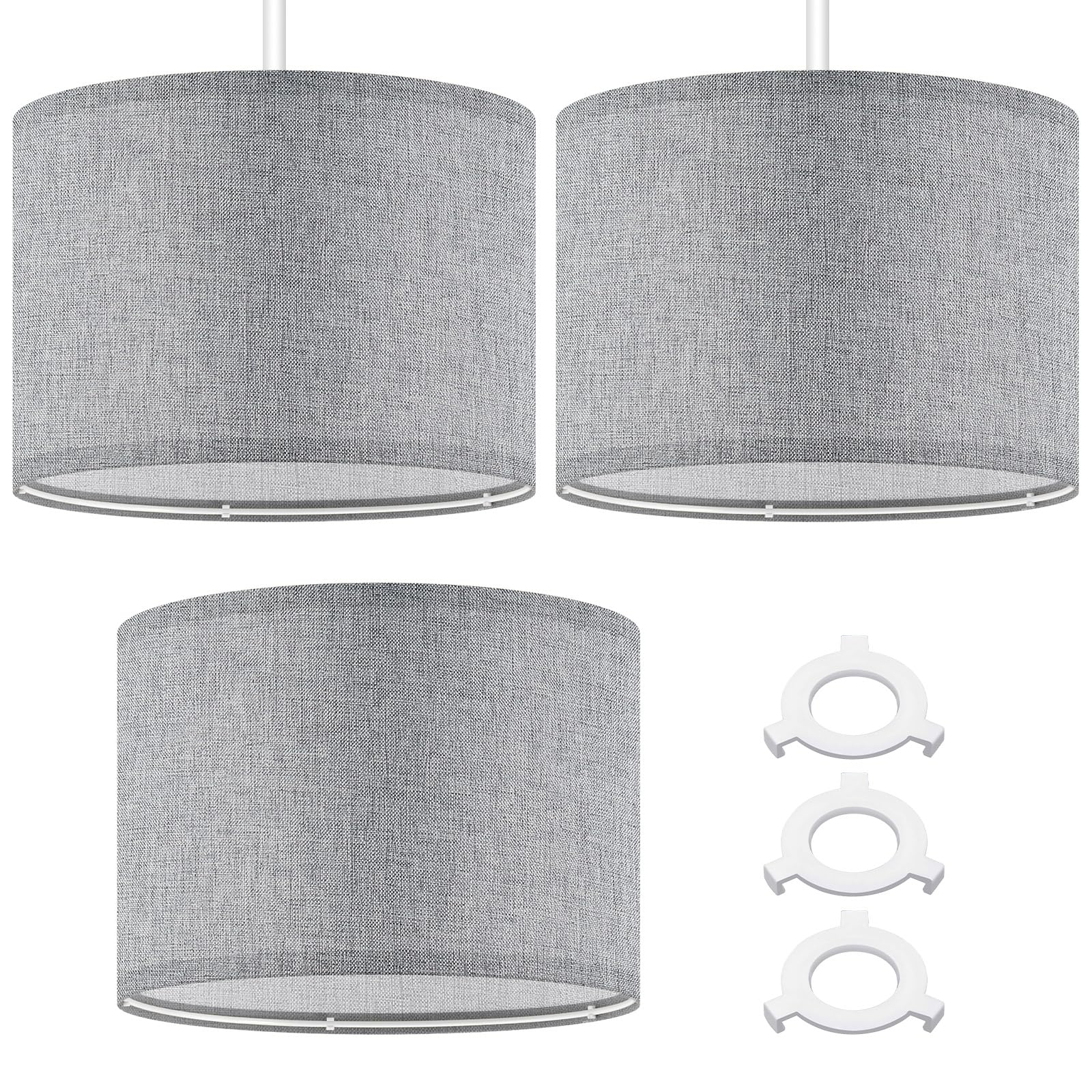 Weewooday 3 Pcs Fabric Lampshade for Ceiling Lights Pendant Modern Drum Lamp Shades for Table Floor Bedroom with E27 to E14 Adapter Ring (Grey,10 Inch) — image 1
