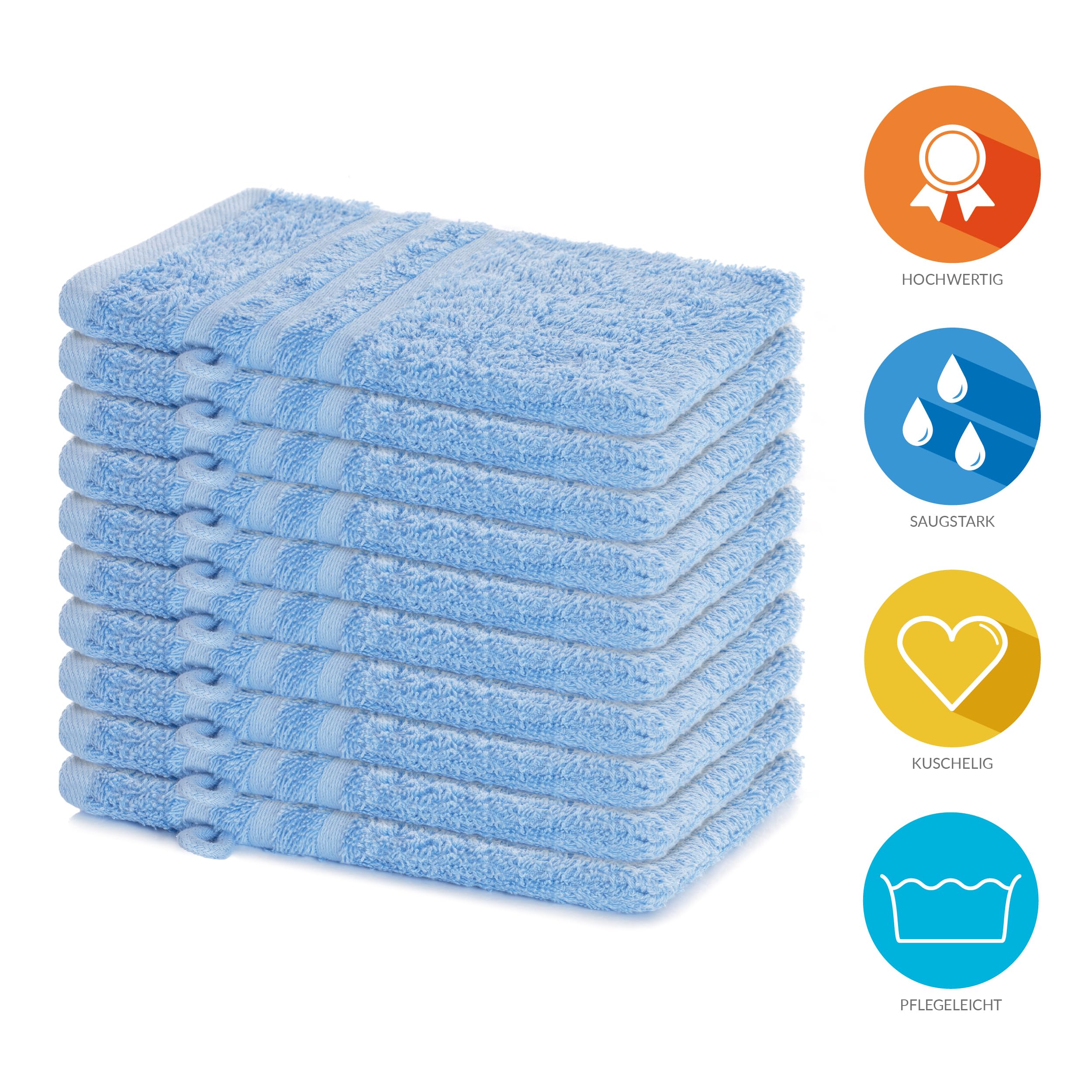 Lavea Elena Wash Mitt Set of 10, 100% Cotton, Terry Towelling, Washcloth, Absorbent, Soft - Image 2