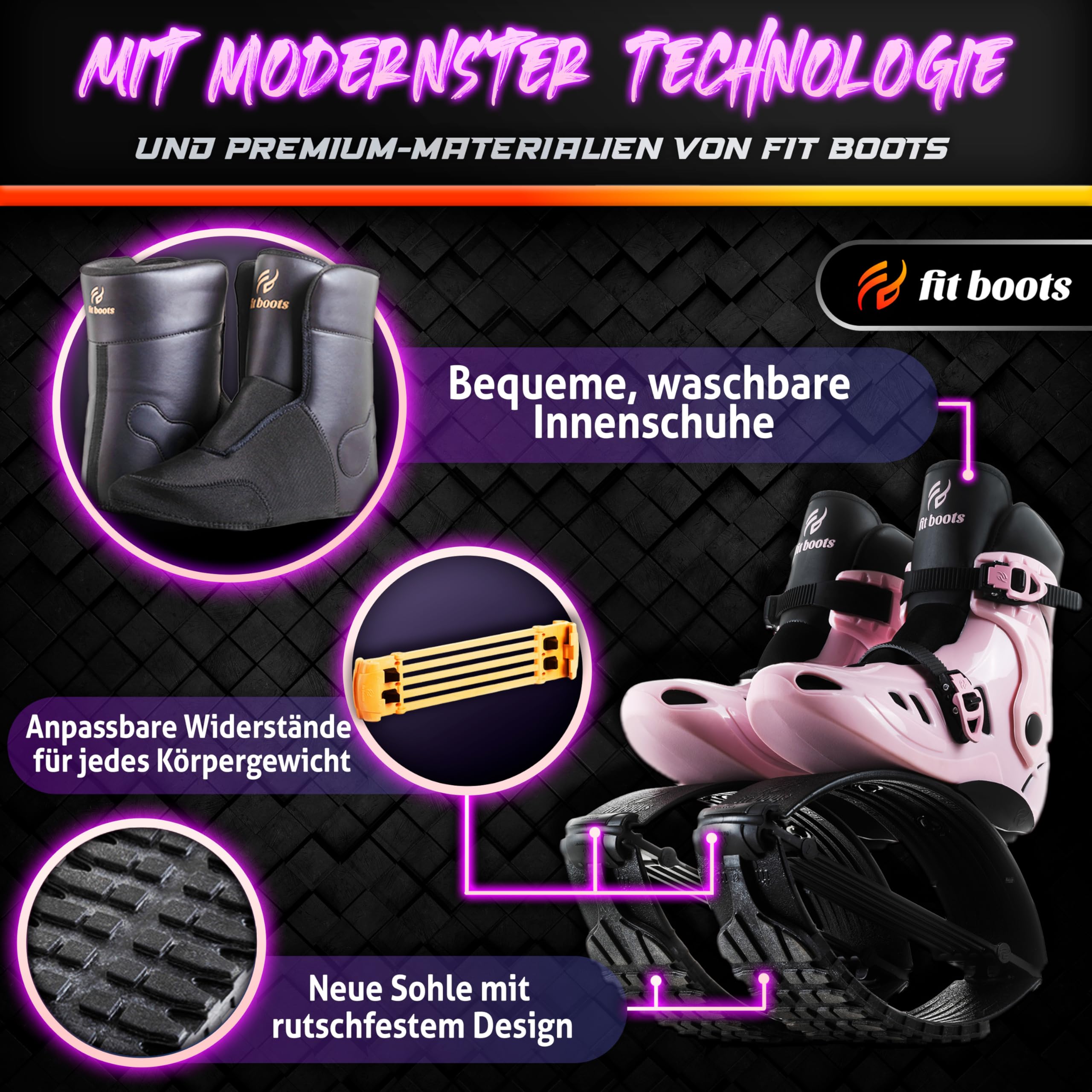 FIT BOOTS Jumping - Neue Generation von Jumping Schuhe Fitness, Originale Sprungschuhe Jumper und Moon Shoes der Internationalen FitBoots Community, die Dein Workout Revolutionieren - (Rosa)