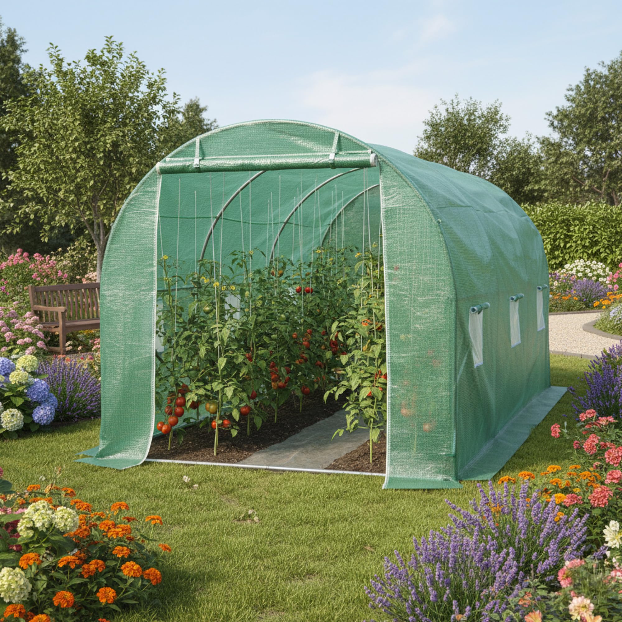 Zelsius Invernadero de Túnel | 6 x 3 x 2 m | Invernadero con Puertas con Cremallera y Ventanas Enrollables | Huerto para Plantas con Cubierta de Polietileno | Invernadero de Cultivo Exterior