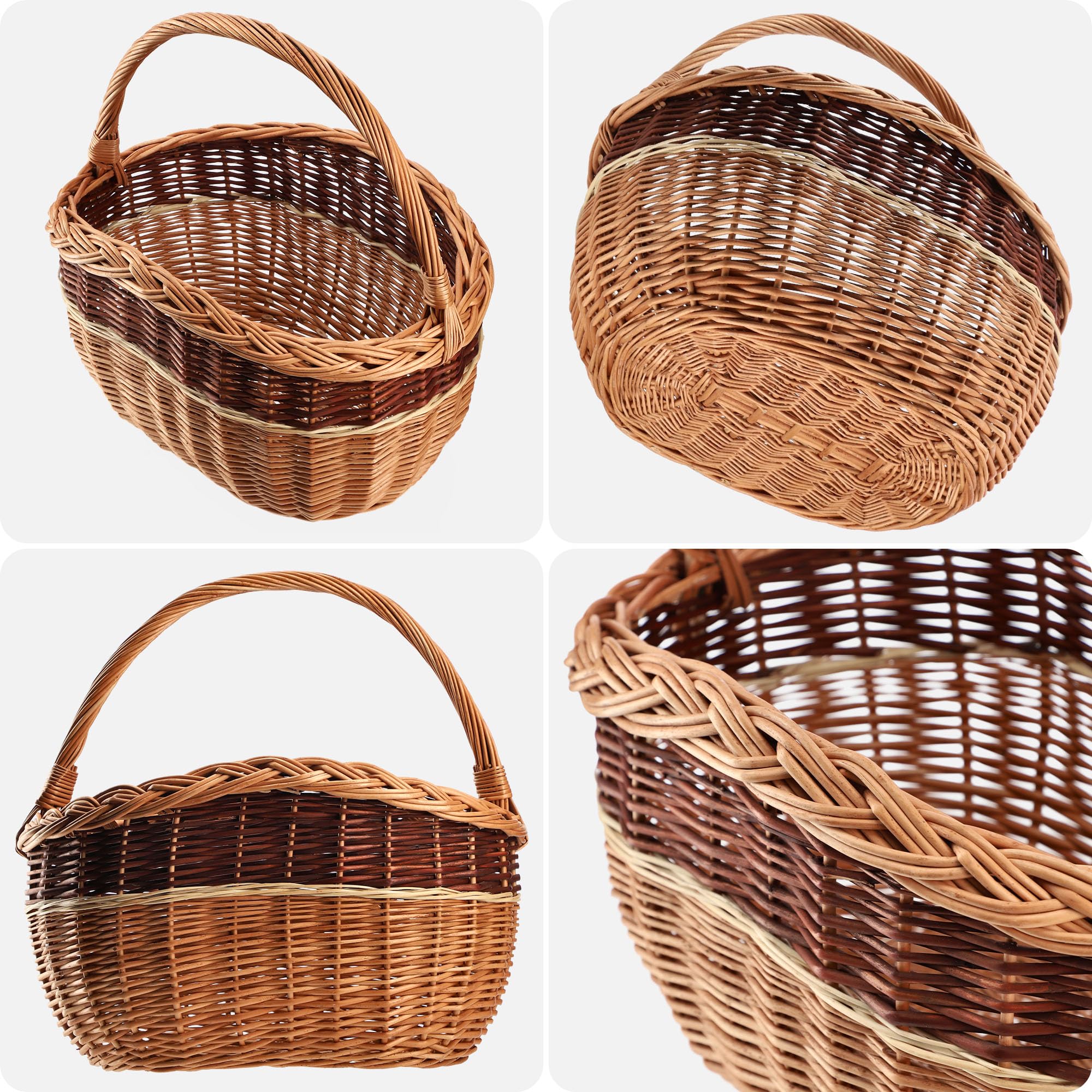 KADAX Panier en Osier Ovale pour Champignons, Shopping, Pique-Nique - Robuste avec Poignée - pour Bouteilles, Jardin et Transport (Mélange, 43 x 30 x)