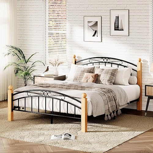 GarveeHome Queen Bed Frame with Headboard and Footboard, Classic Metal Platform Bed Frame Mattress Foundation with Under Storage, Steel Slats, No Box Spring Needed, Noise Free