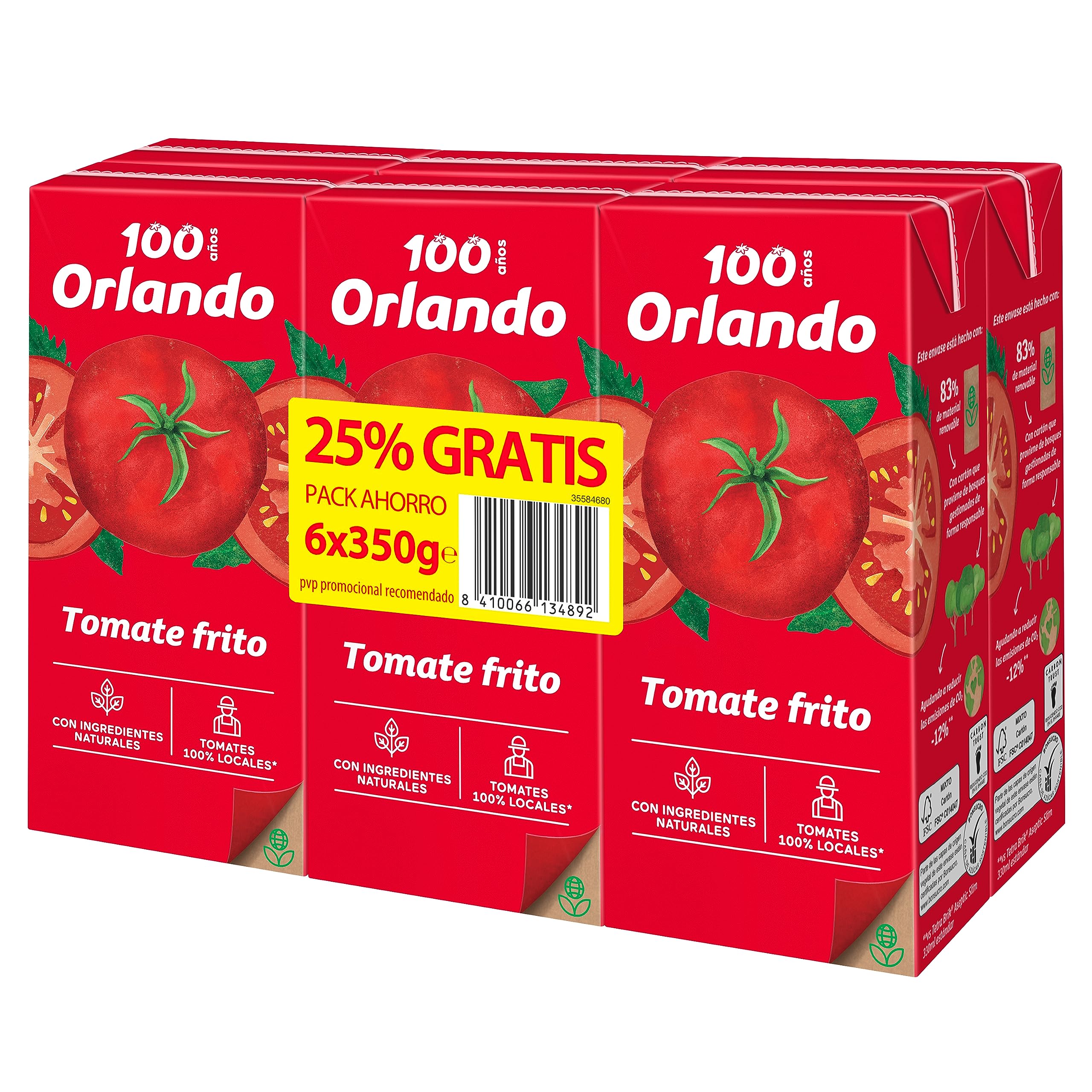 ORLANDO tomate frito Pack 6 Brik x 350g