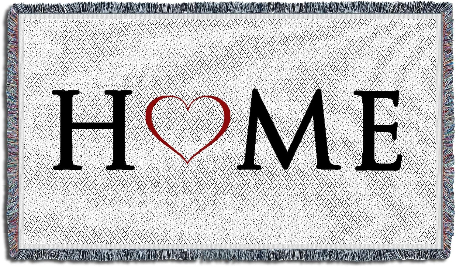 Pure Country Weavers Home with Heart Blanket White - Housewarming Gift Tapestry Throw for Back of Couch or Sofa - Woven from Cotton - Made in the USA (61x36)