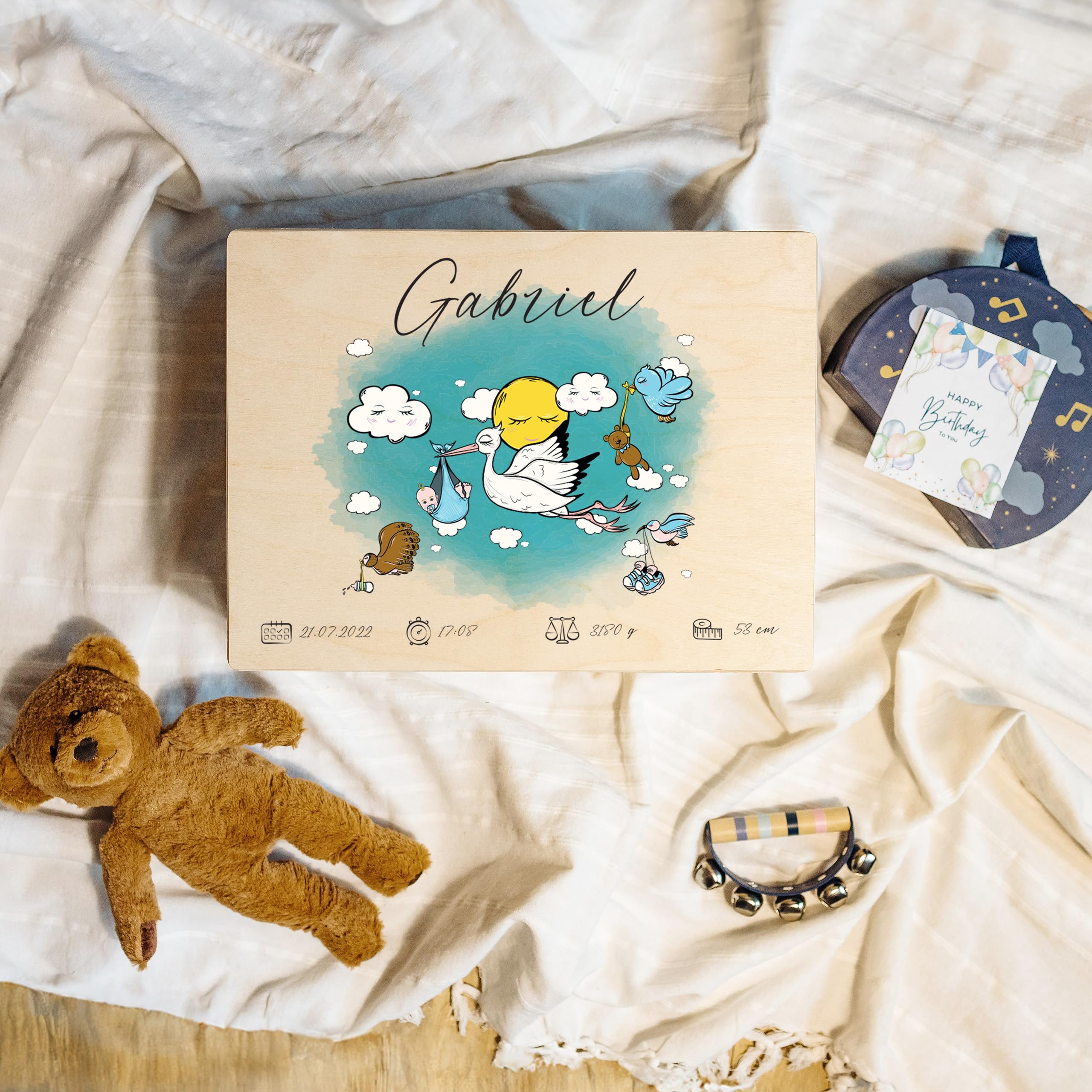 Creative DECO Caja de Recuerdos Personalizada para Bebés/Regalo | Nacimiento Personalizado - Múltiples Motivos | Cajas de Madera Personalizadas para Niños | Personalizados para Niño y Niña