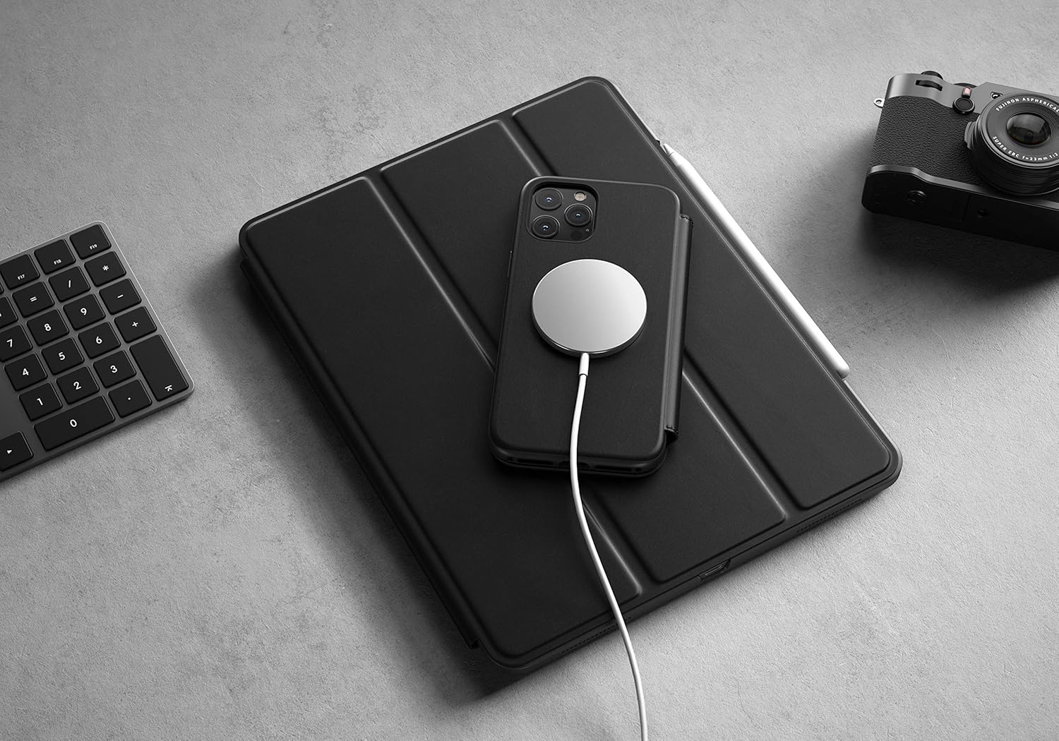 Nomad Rugged Folio Wallet Phone Case for iPhone 12 Pro - MagSafe Compatible, 10ft. Drop Protection, Horween Leather - Black - Image 9