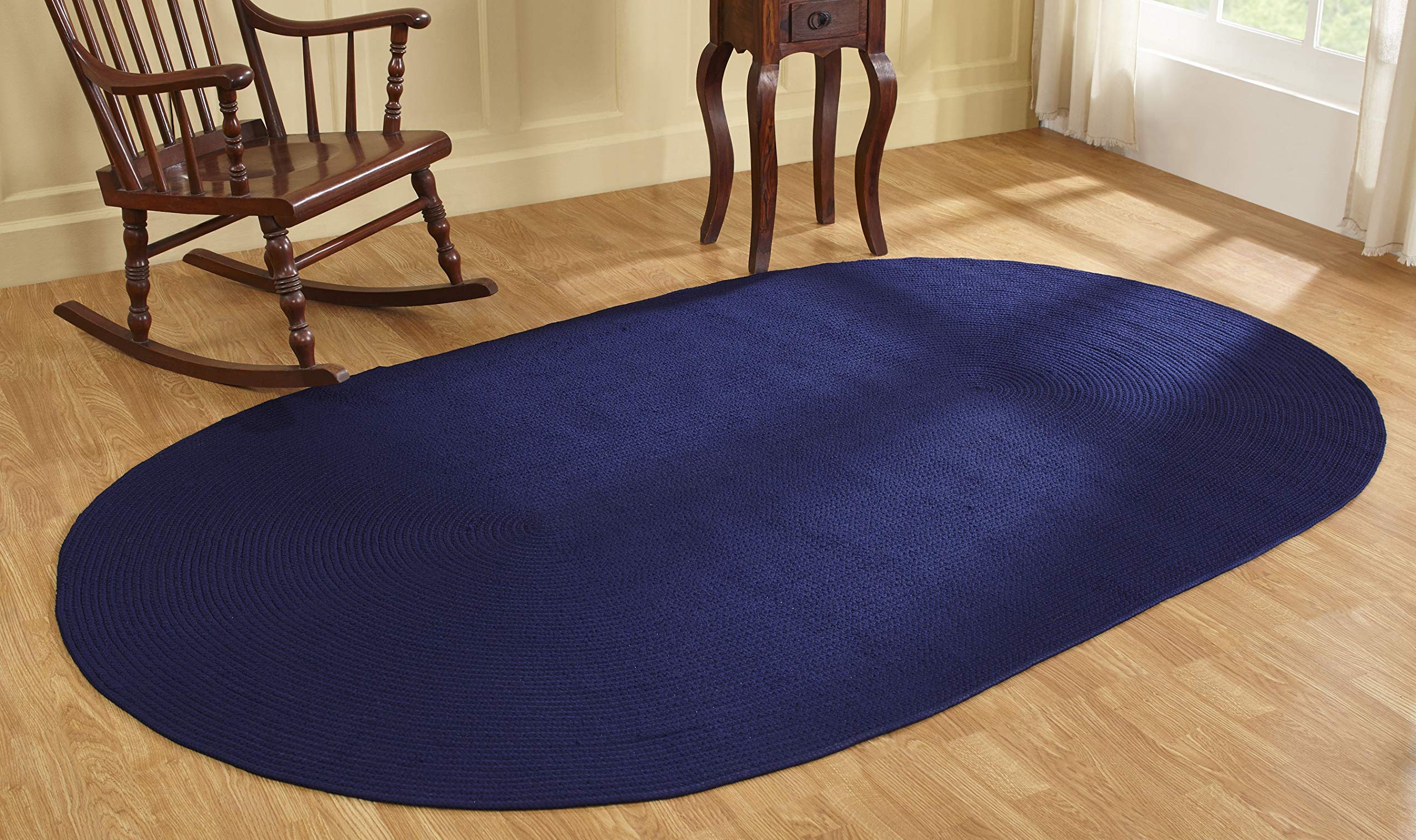 Better Trends Braided Rug, Alpine Braid Collection - Durable, Stain Resistant, Reversible Indoor Utility Rug, 100% Polypropylene Rug, Vibrant Color Rug, 88" x 112" Oval Rug, Navy Solid Rug