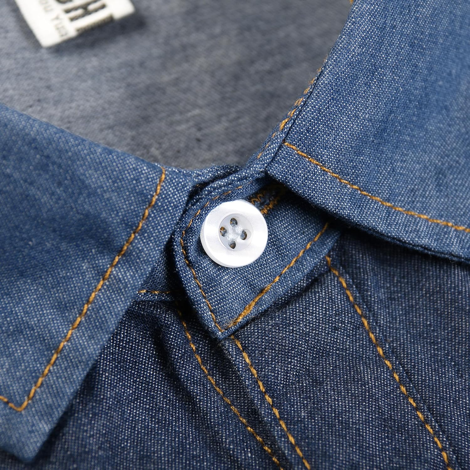 OCHENTA Denim Shirt Men - Men's Denim Casual Chambray Button Down Shirts Long Sleeve Lightweight 2 Dark Blue L - Image 4