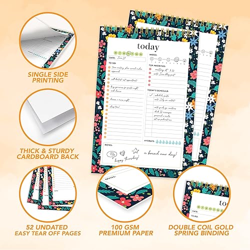 Miniatura 4 de Decorably Bloc de notas diario con horario, 52 hojas de cosas que hacer, bloc de notas de 6.5 x 10 pulgadas con resorte para tareas diarias, bloc de