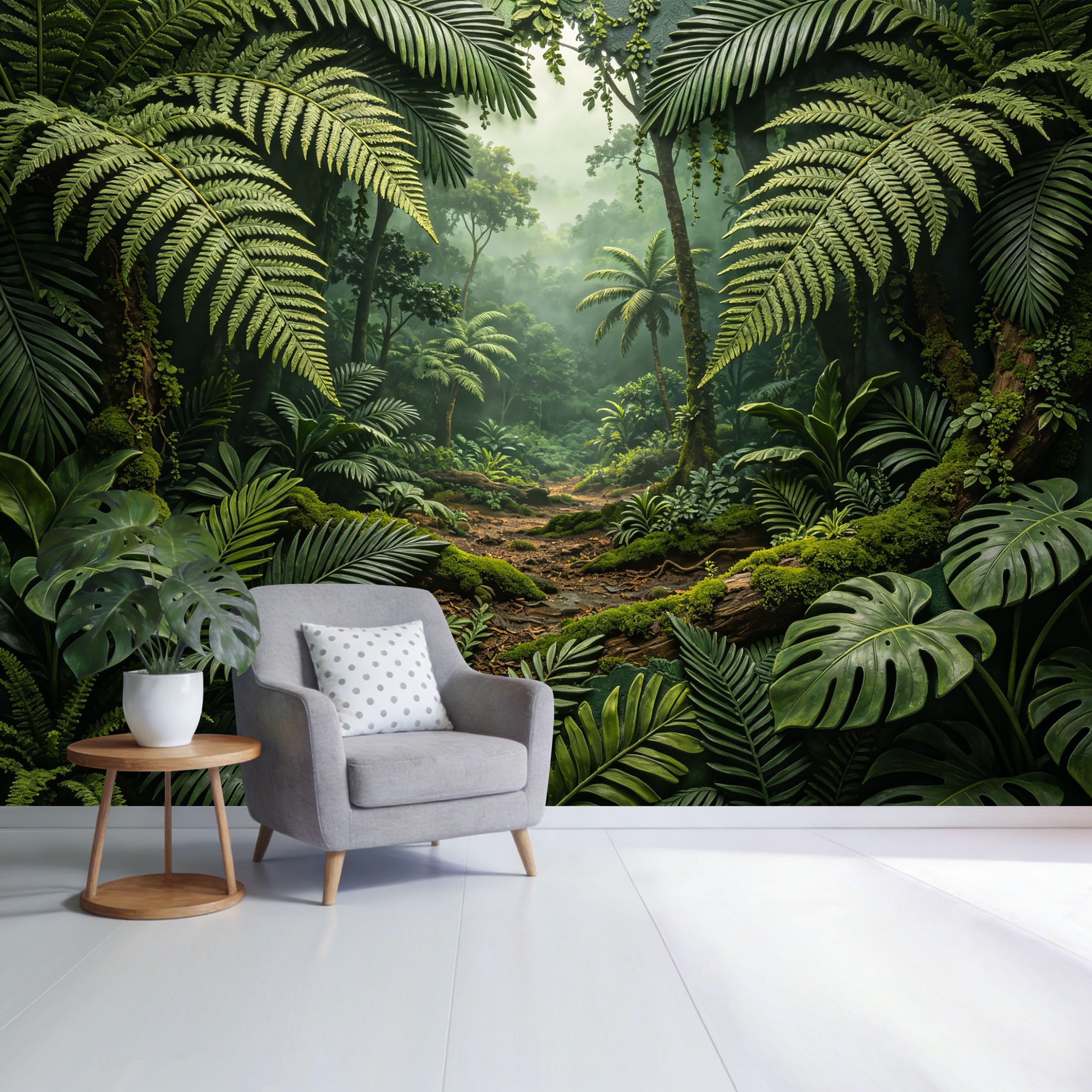 Custom Size Wall Mural Tropical Jungle Path Lush Green Forest Landscape Palm Leaves SelfAdhesive Wall Fabric Removable Wallpaper for Home Office Decor