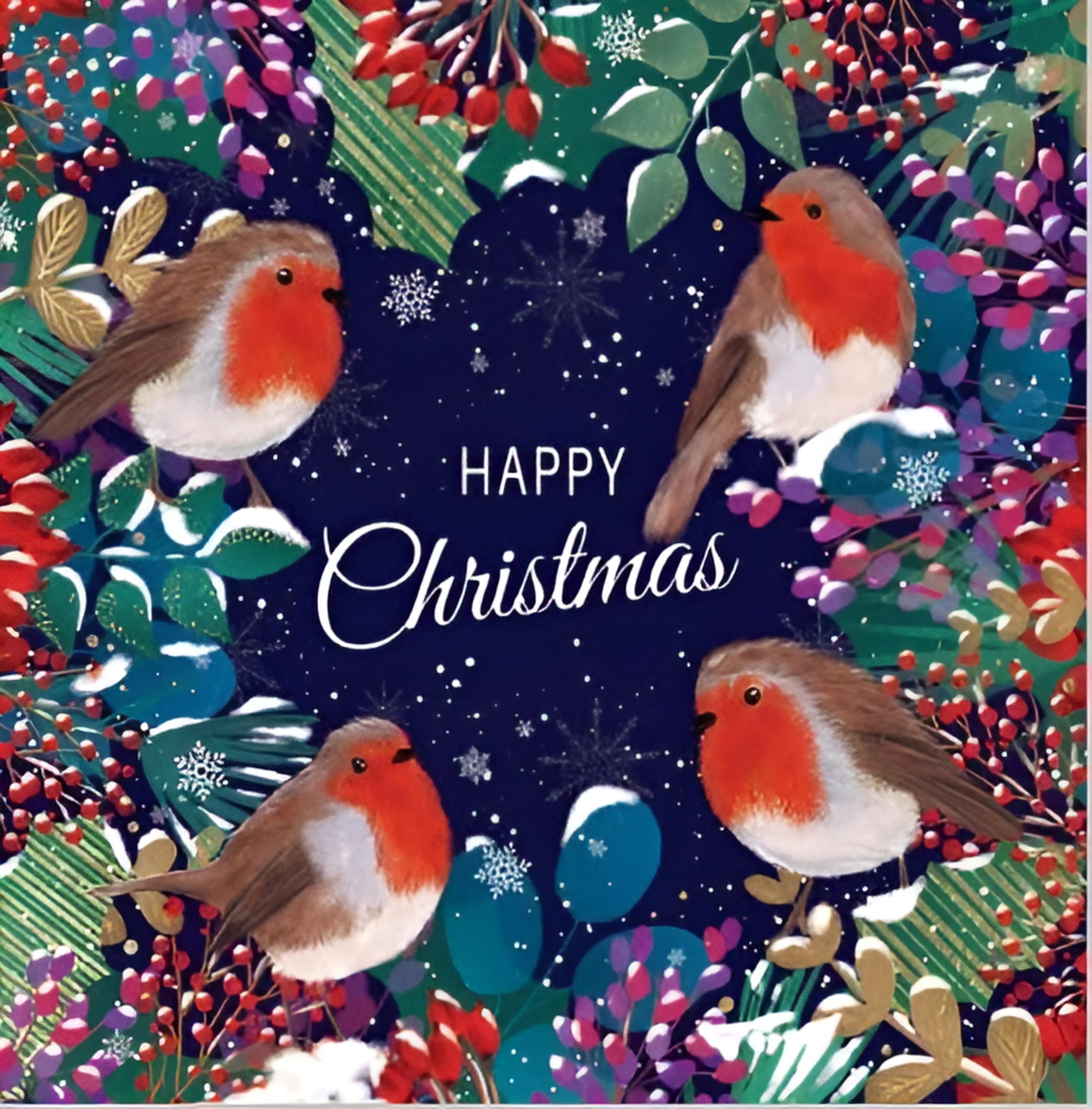 Noel Tatt Charity Christmas Cards Pack of 10, Charity Christmas Cards with Artistic Robins and Foliage Design