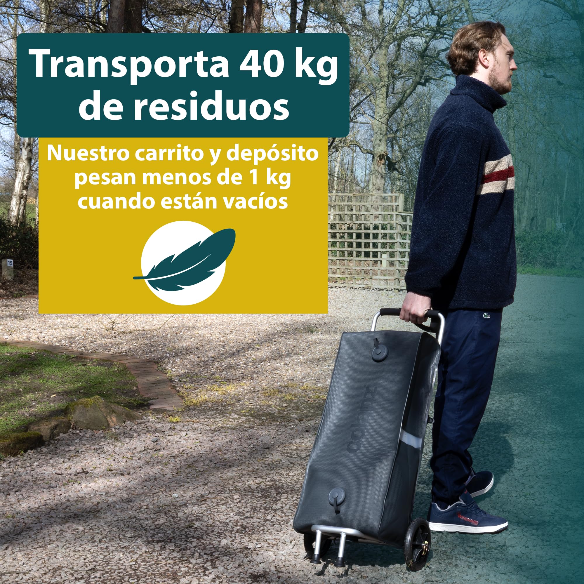 Colapz Wastemate Gris Portador de Aguas Residuales con Carro 40L - Contenedor de Agua Ahorrador de Espacio para Caravanas y Autocaravanas - Compatible con Flexipipes