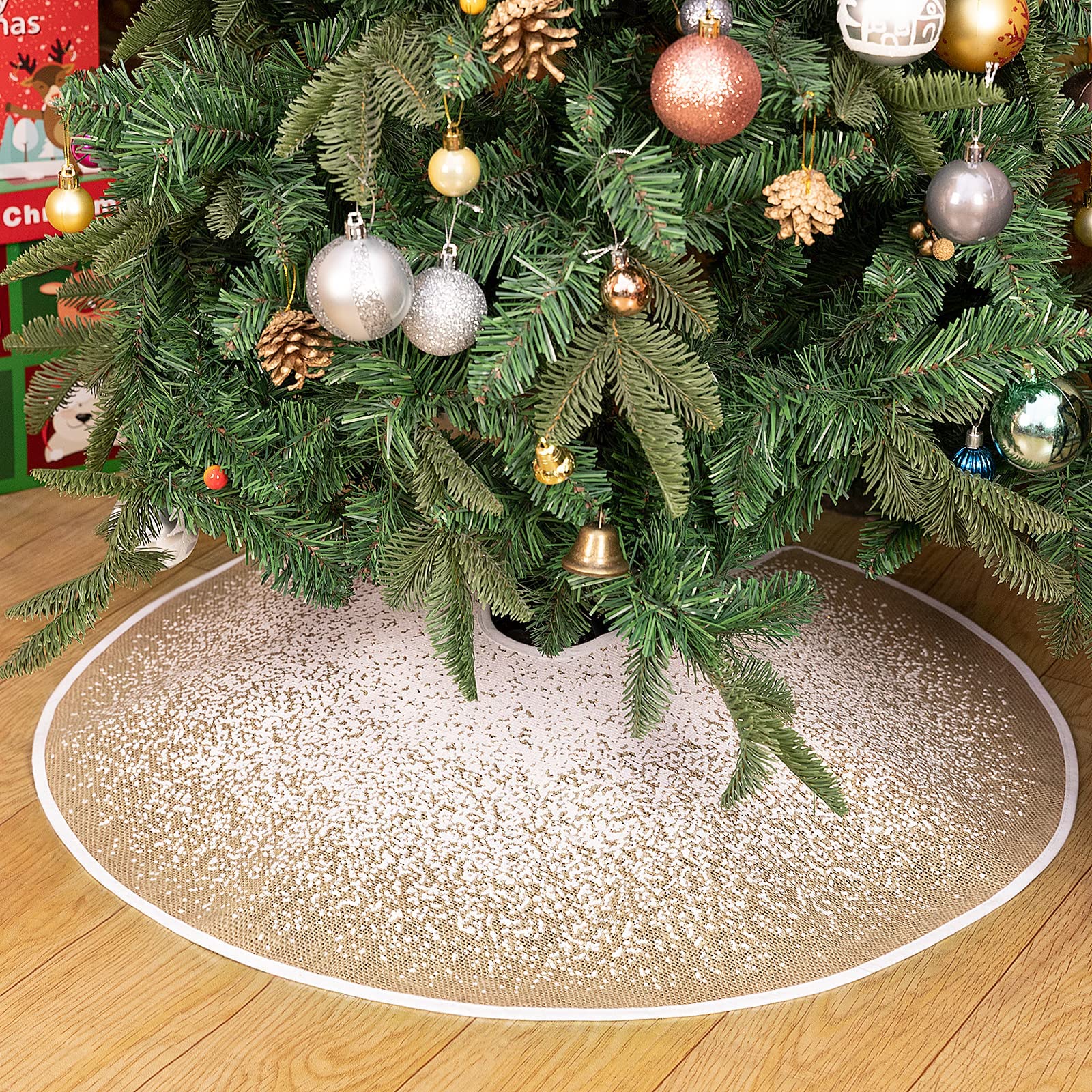 Jupe de sapin de Noël 75 cm toile de jute paillettes blanches flocons de neige N&T NIETING