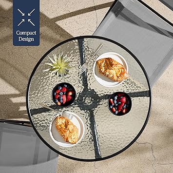 Best Choice Products 3-Piece Patio Bistro Dining Furniture Set w/Glass Tabletop, 2 Folding Chairs, Steel Frame, Polyester Fabric - Gray