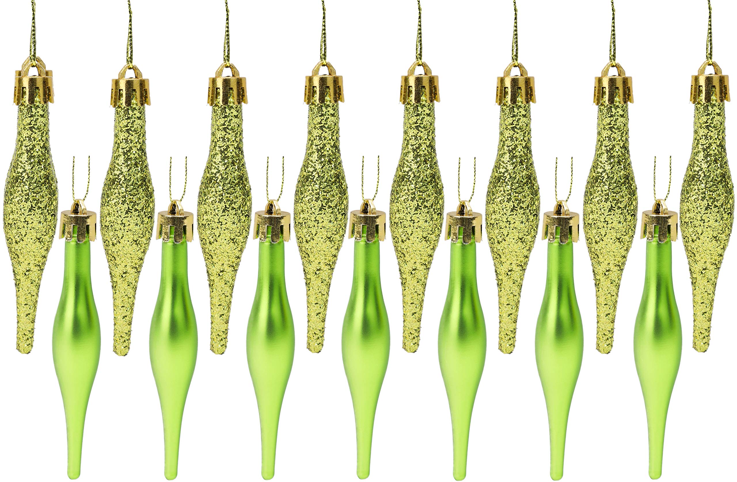 Christmas Concepts® Pack Of 15 - 8.5cm Droplet Baubles - Matte & Glitter Design - Christmas Baubles (Lime Green)