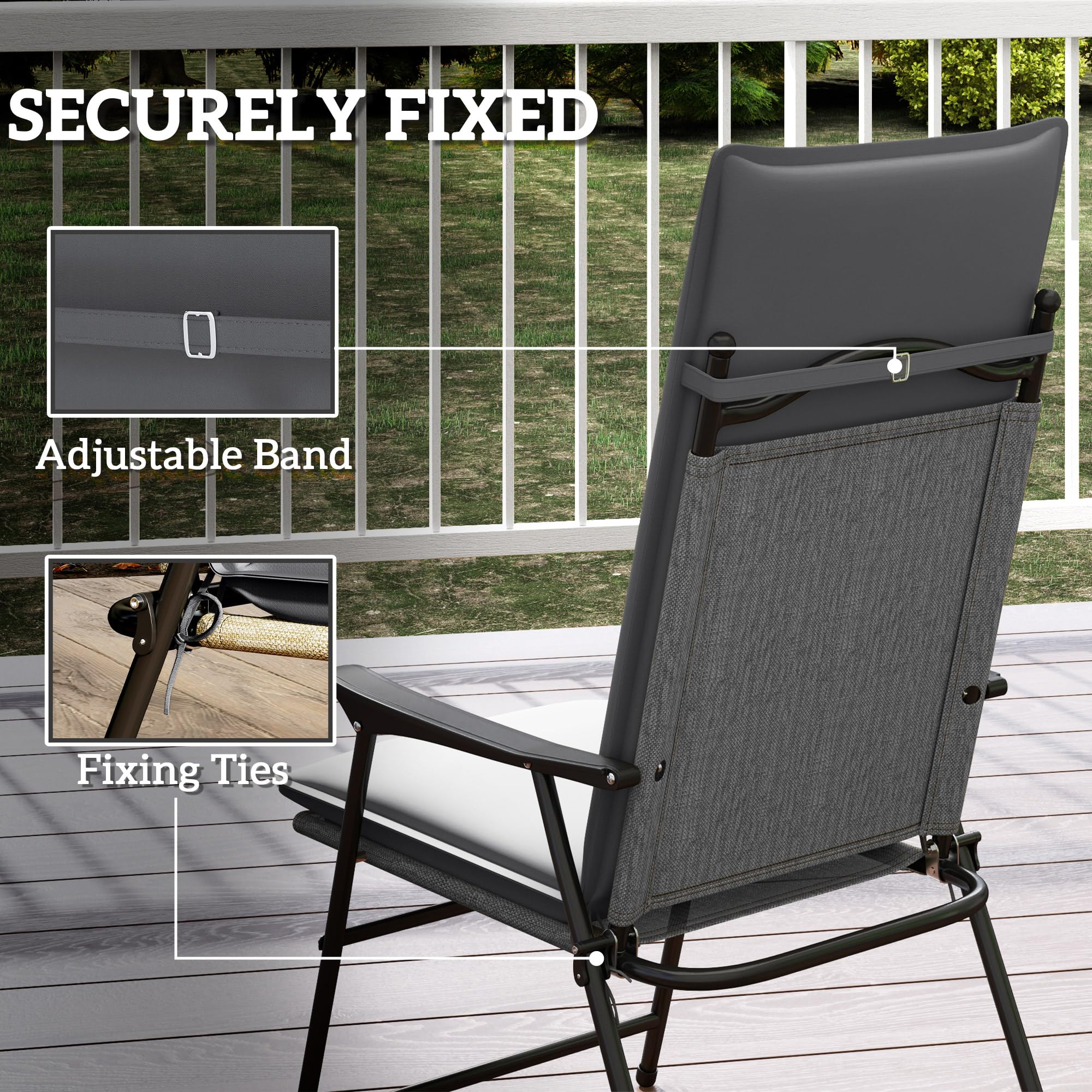 Outsunny Juego de 4 Cojines para Silla de Exterior Respaldo Alto cojín Lazos y Banda Ajustable Tejido teñido en Hilo antidesteñido UPF50+ para jardín terraza balcón 124x50x5cm Gris
