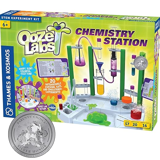 Thames & Kosmos Ooze Labs Chemistry Station Science Experiment Kit, 20 Non-Hazardous Experiments Including Safe Slime, Chromatography, Acids, Bases & More, Multi-Color