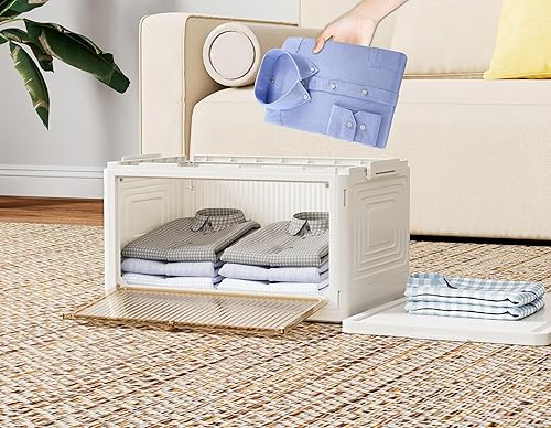 Miniatura 5 de HOMIDEC Organizadores de armario y almacenamiento de 70 cuartos de galón, paquete de 3 cubos de almacenamiento apilables con 3 tapas, cajas