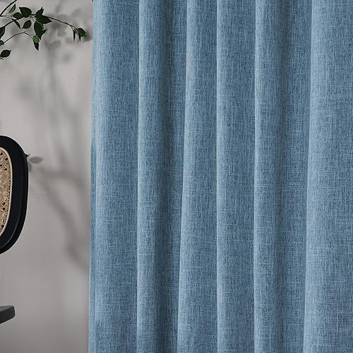 Miniatura 2 de INLINAS Cortinas opacas de lino con textura de nudos de bambú, 100% bloqueo de luz, reducción de ruido, tela de triple capa con pestaña trasera y