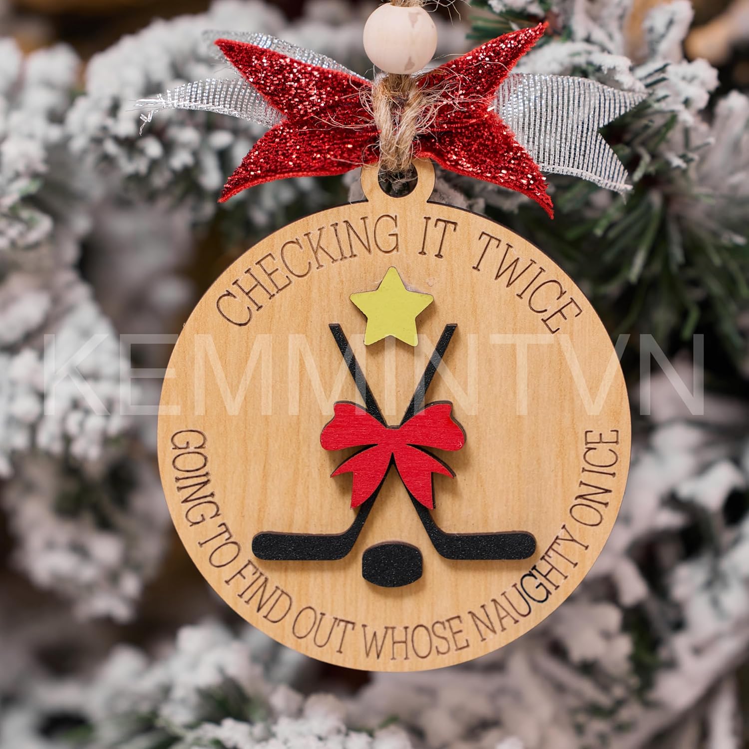 Funny Hockey Christmas Ornament – Wooden Ice Hockey Tree Decoration, Naughty on Ice Holiday Ornament, Gift for Players & Fans - Image 6