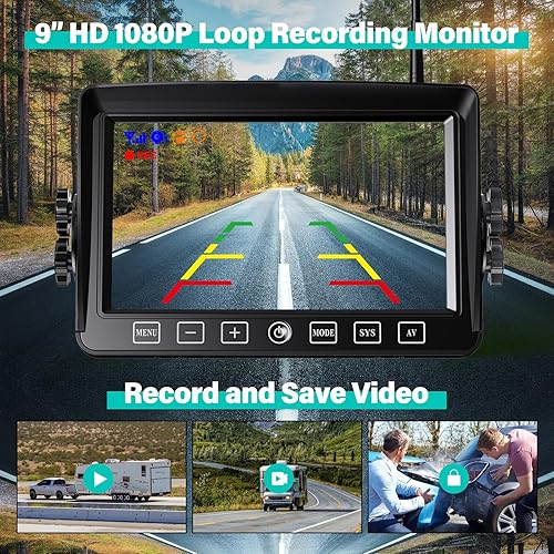 Miniatura 3 de Cámara de respaldo inalámbrica, monitor de grabación en bucle HD 1080P de 9 pulgadas con 2 sistemas de cámara de visión trasera para automóviles,