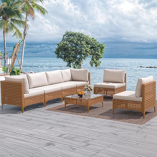 YITAHOME 7-Piece Patio Furniture Set, All-Weather PE Wicker Patio Conversation