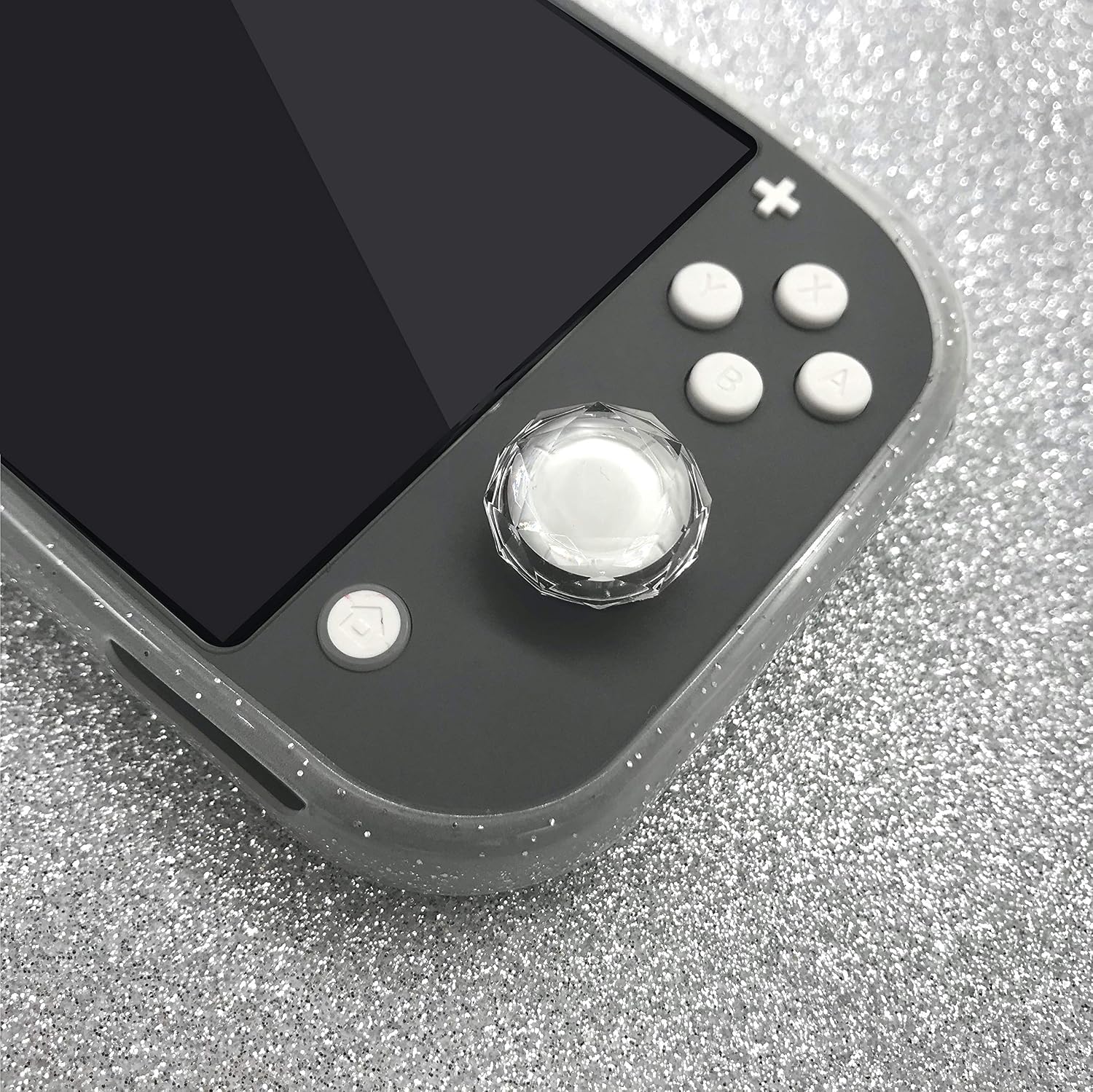 BelugaDesign Clear Crystal Thumb Grips | Compatible with Nintendo Switch Standard Lite OLED | Glitter Transparent Button Cap Joystick Cover for Joy-Con | Pack of 2 (Clear Crystal)