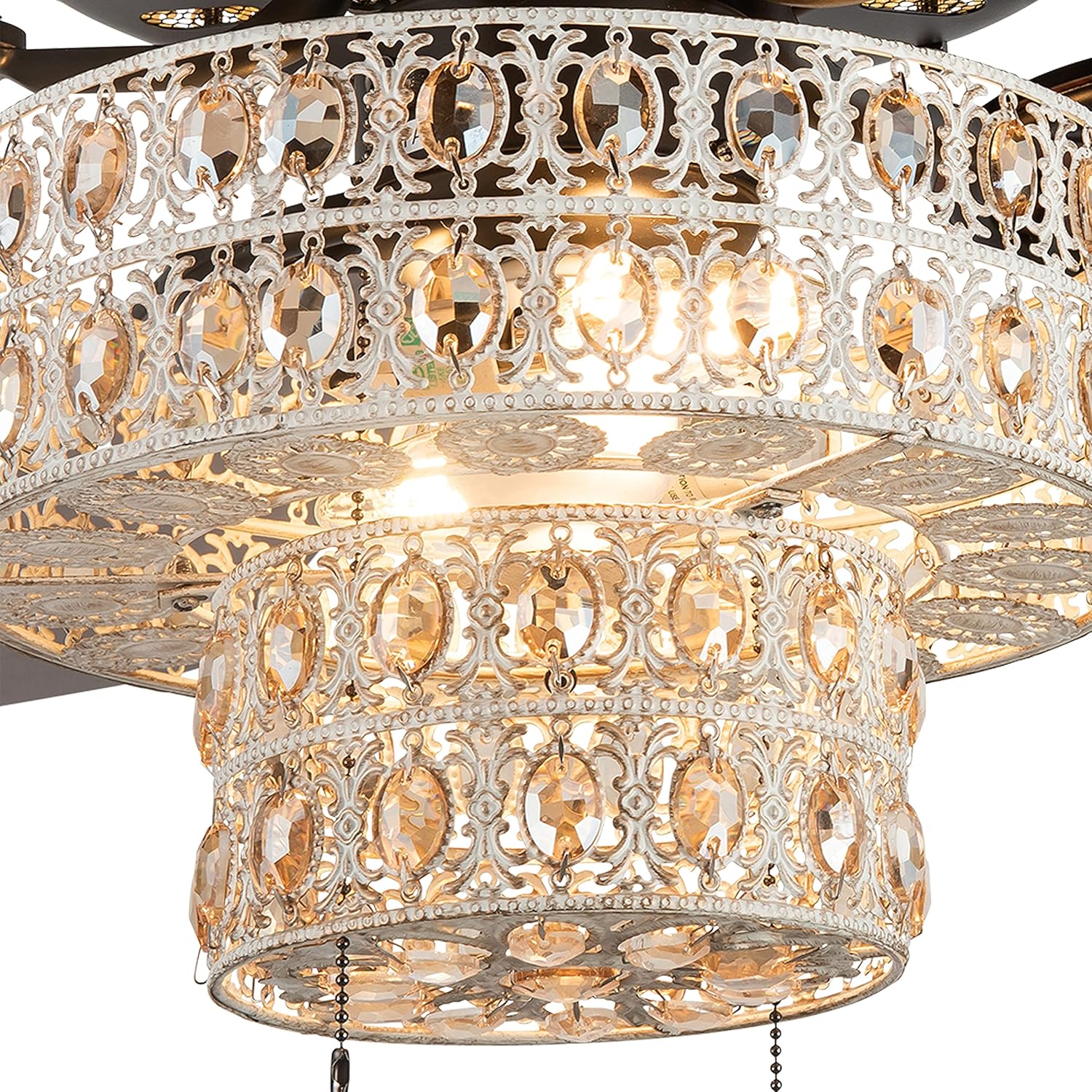 Discount River of Goods Glam 52 Inch Width Crystal Double-Lit LED Ceiling Fan, Amber